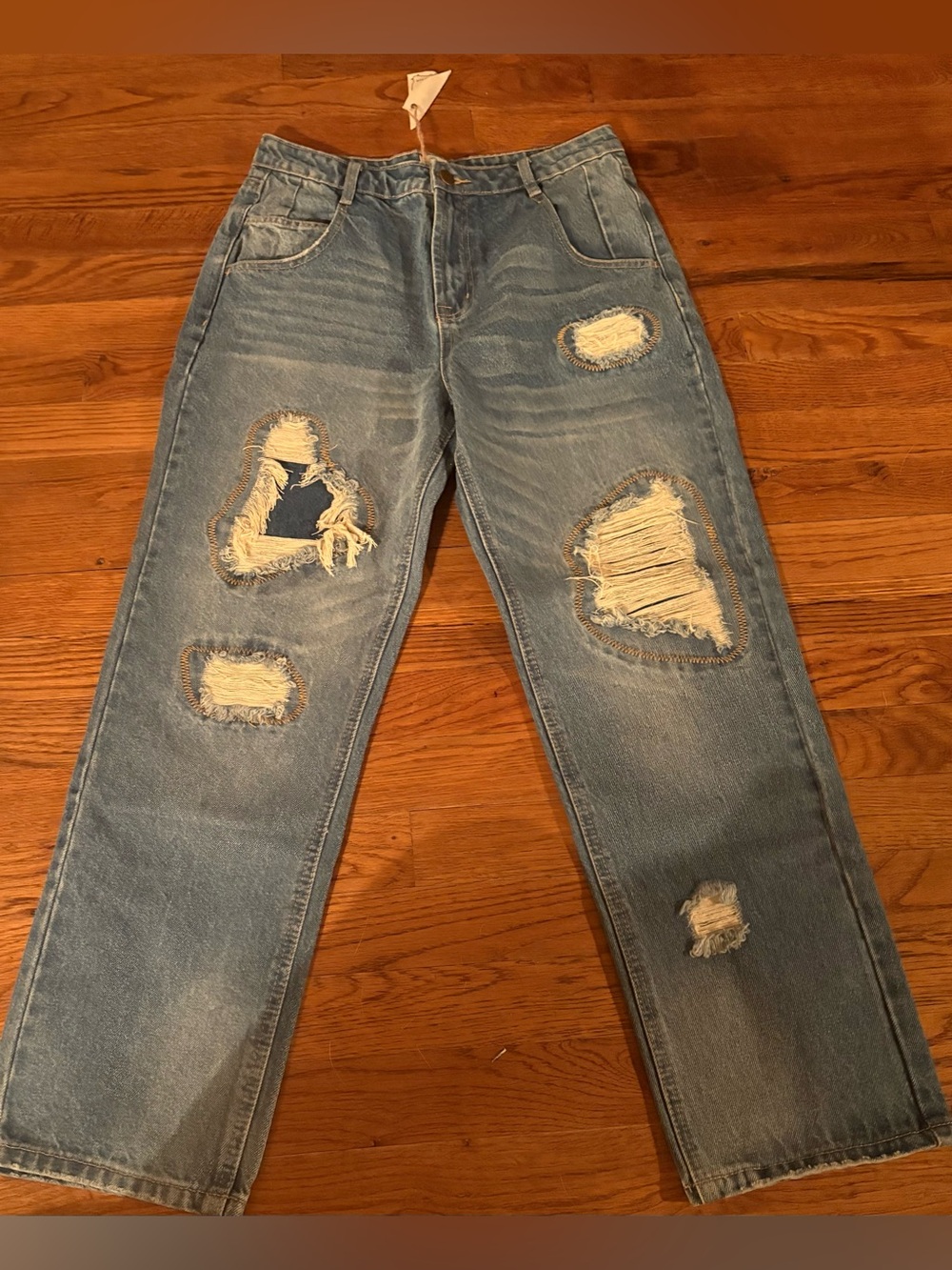 Easel Patchwork Distressed Jeans, Size M, NWT